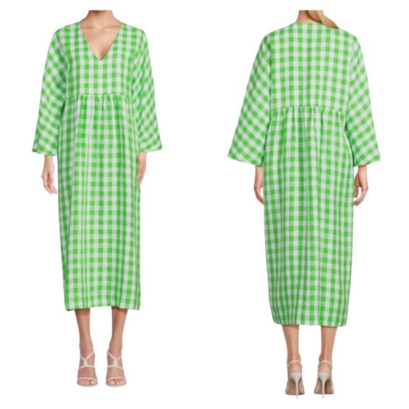 Mara Hoffman Aviva Green Checkered Midi Dress XS100% HempNWOT